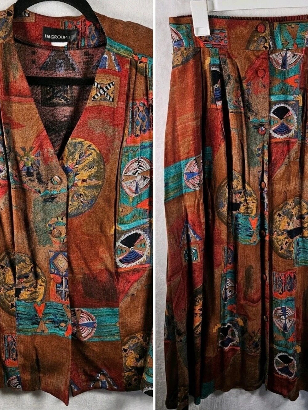 In Group Ltd Vintage Southwest Aztec Blouse Skirt Set Women's Size 12